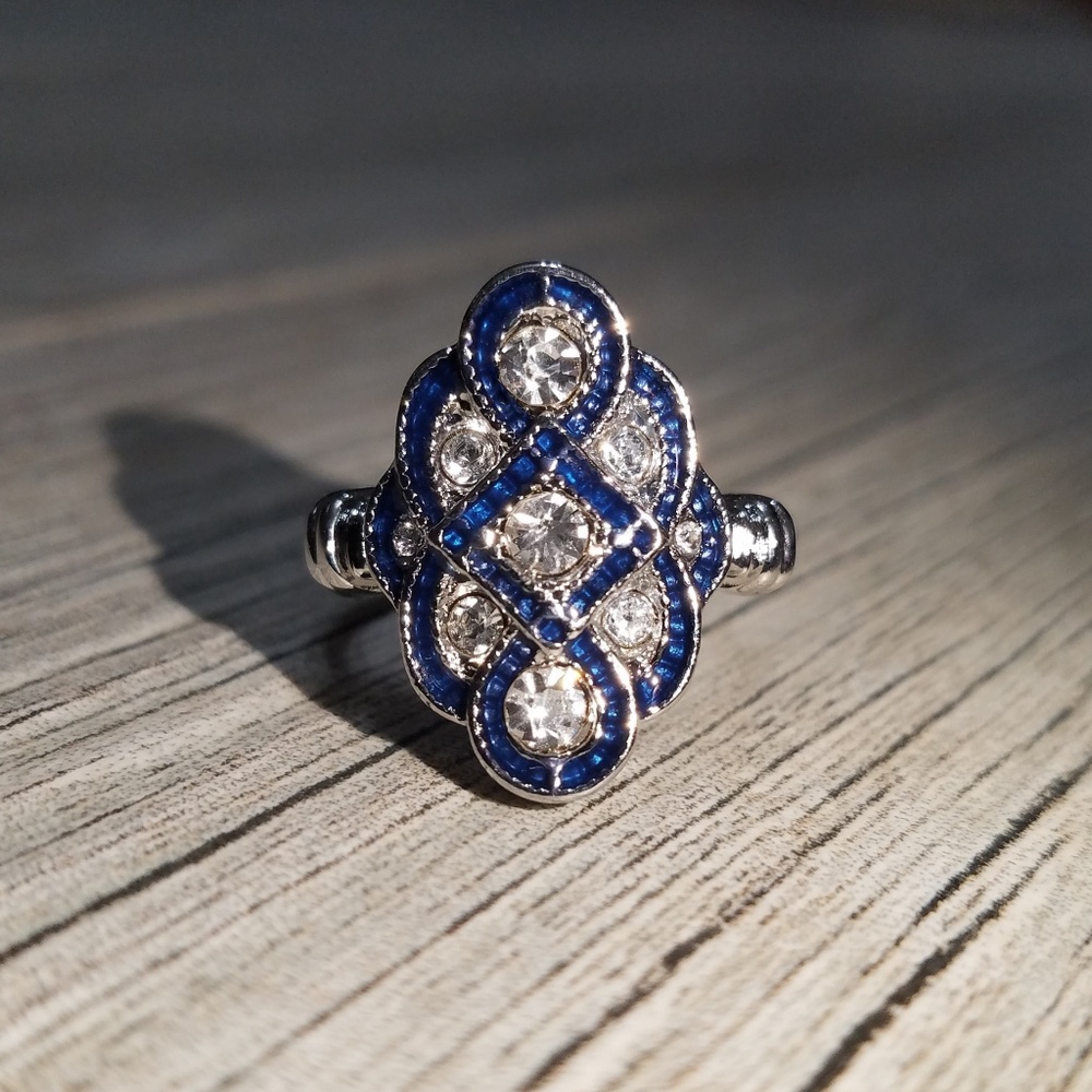 Navy blue and crystal ring